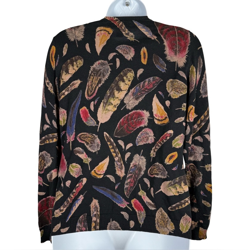 Liz Claiborne Multicolor Feather Print Silk Cardigan - Picture 6 of 11